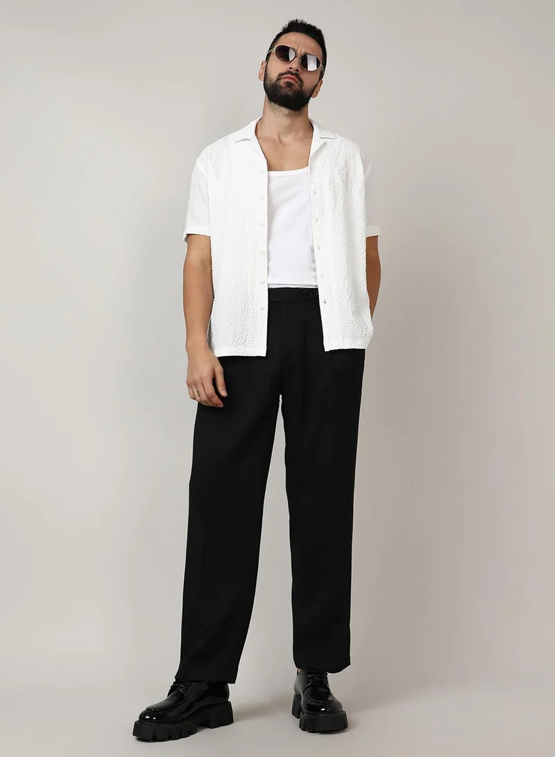 CAHOOT  Men's Onyx Black Solid Tailored Trousers For Casual Wear | 4 Pockets | Mid-Rise | Button Closure | Trousers Crafted With Comfort Fit For Everyday Wear for Men | Best Price UAE